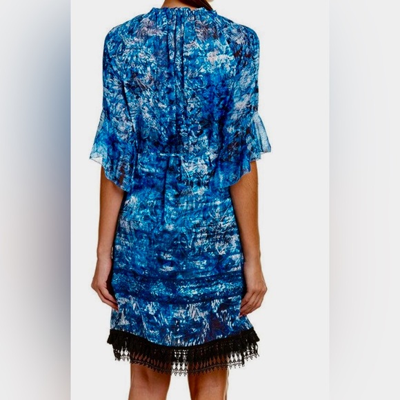 Elie Tahari Dress Rayna Blue Floral Sheer with black liner shell Size 8 NWT - Picture 3 of 12